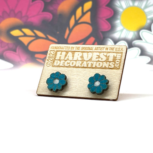 Hippie Flowers Stud Earrings (Blue)