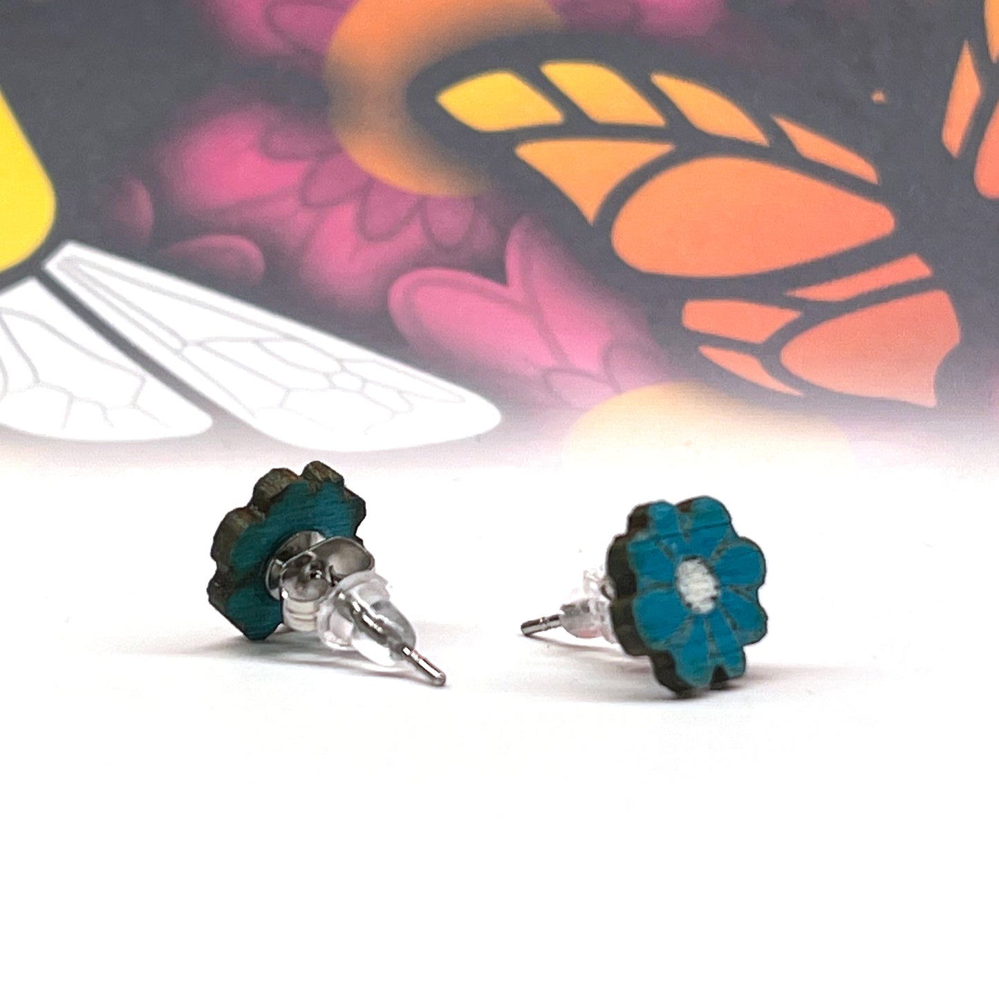 Hippie Flowers Stud Earrings (Blue)