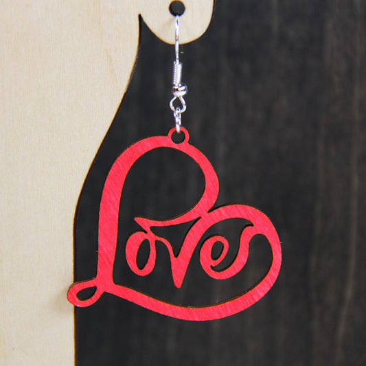 Love Heart Wooden Valentine's Earrings