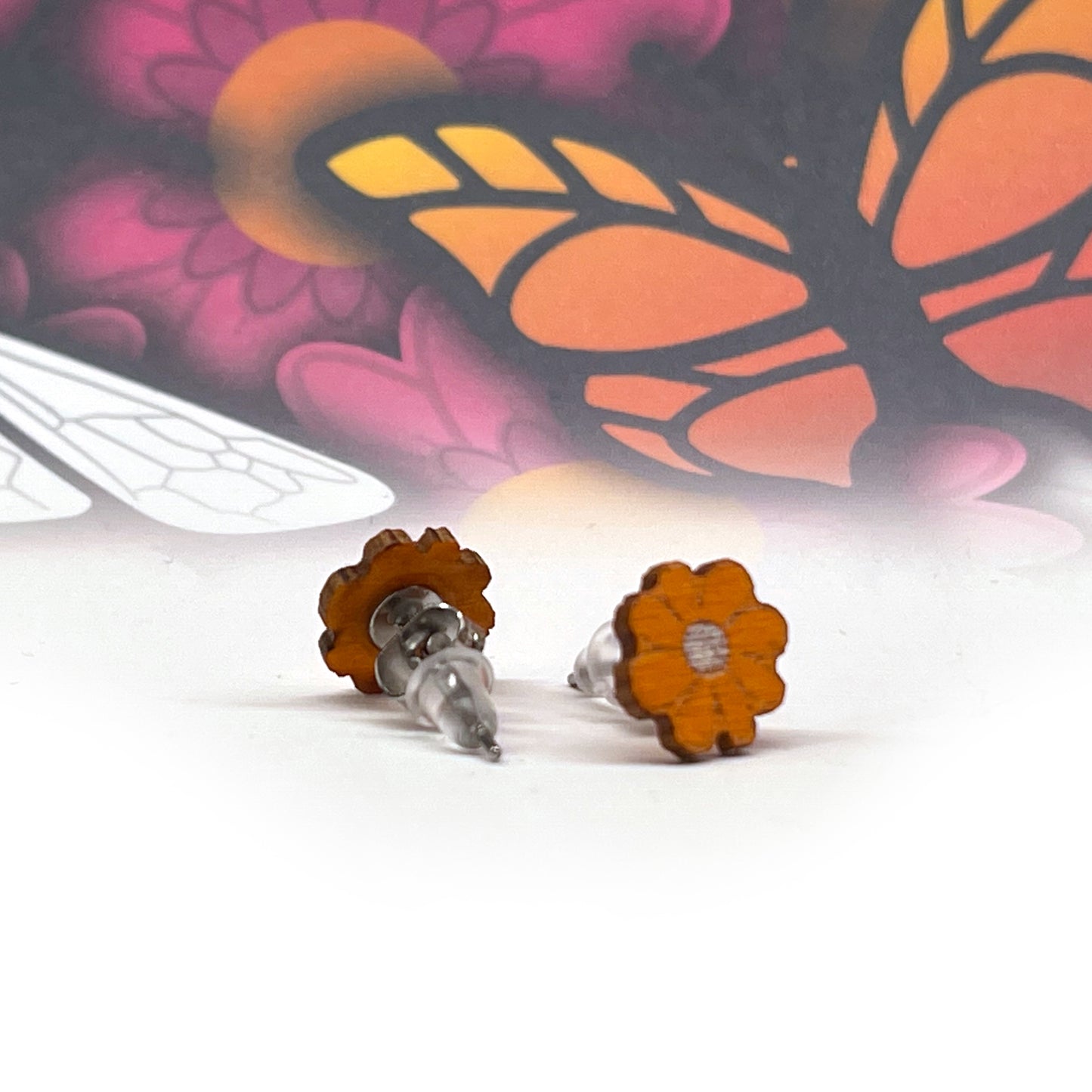 Hippie Flowers Stud Earrings (Orange)