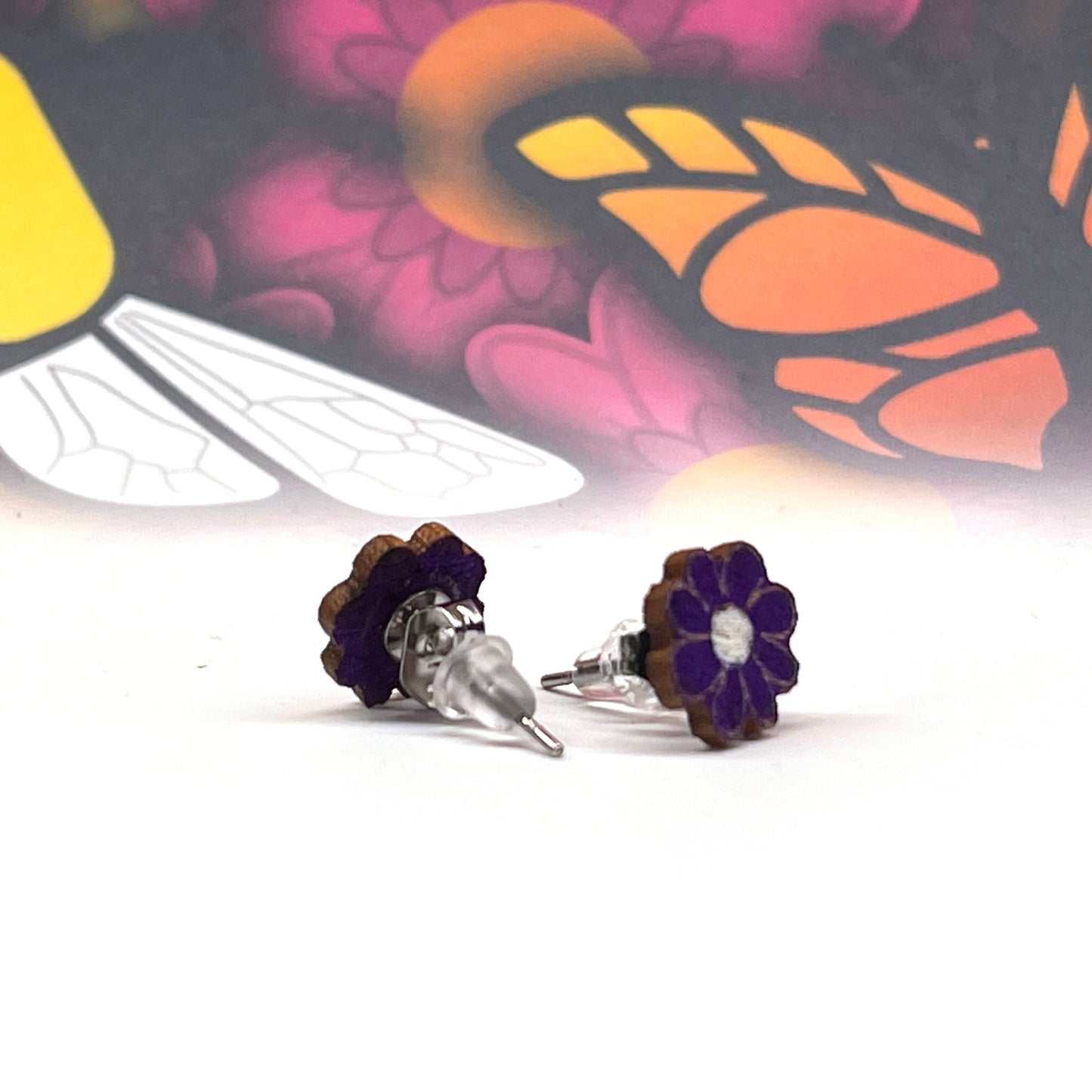 Hippie Flowers Stud Earrings (Purple)