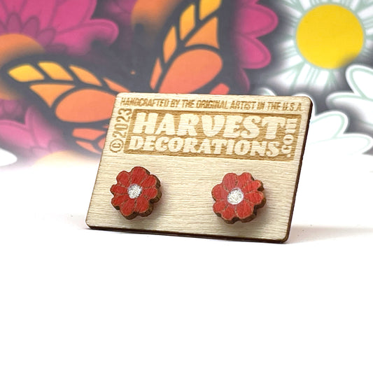 Hippie Flowers Stud Earrings (Red)