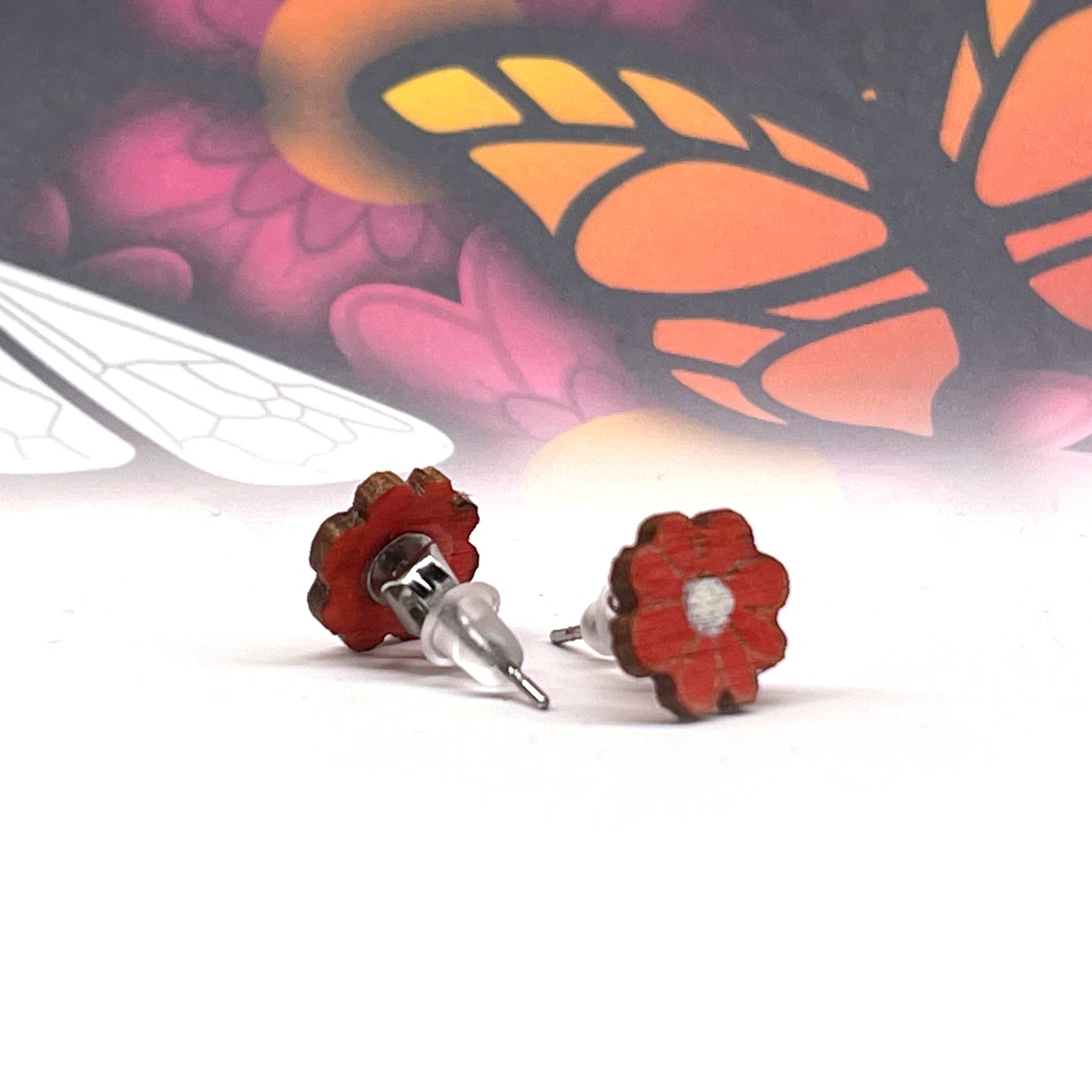 Hippie Flowers Stud Earrings (Red)